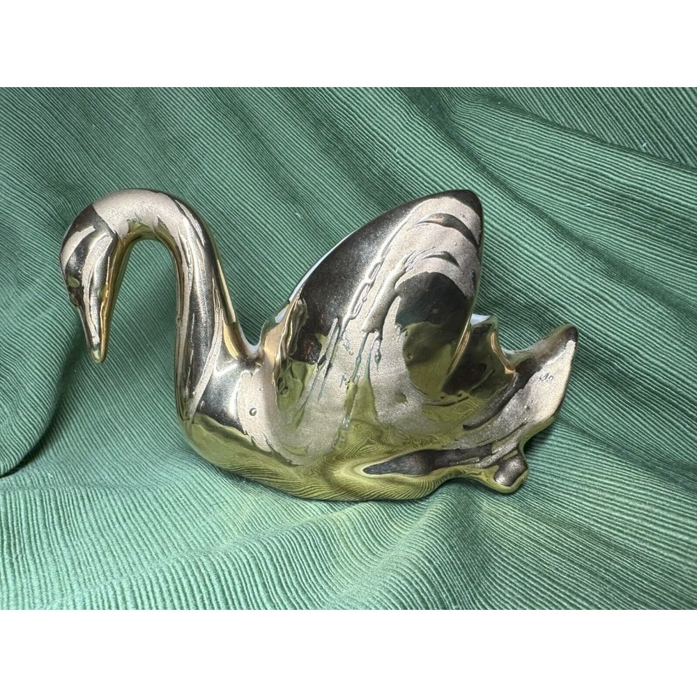 Vintage 22K Weeping Gold Swan Planter By Swetye Ceramics Of Salem Ohio